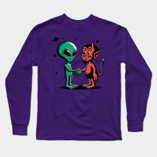 Alien and devil shaking hands Long Sleeve T-Shirt